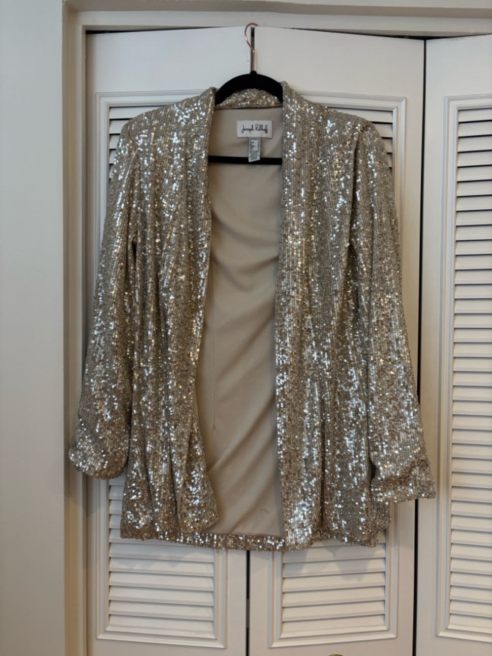 Joseph Ribkoff Silver Sequin Draped Jacket